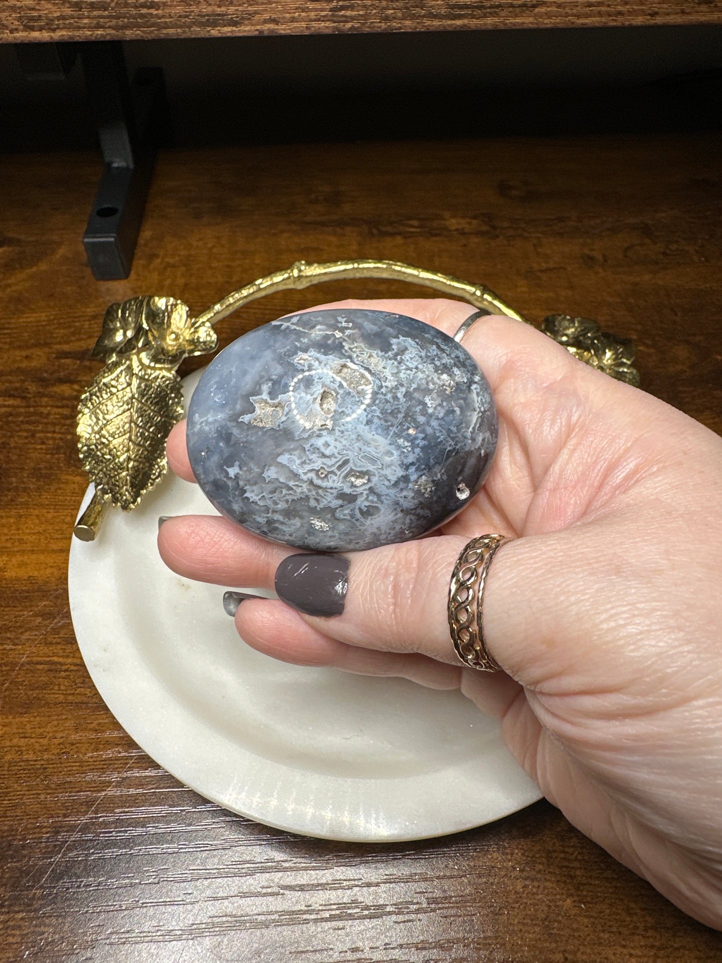 Blue Plume Agate Palm Stones