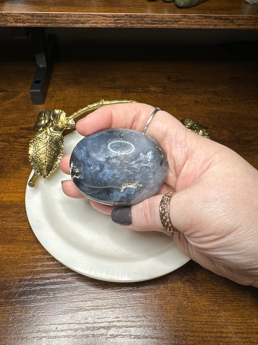 Blue Plume Agate Palm Stones