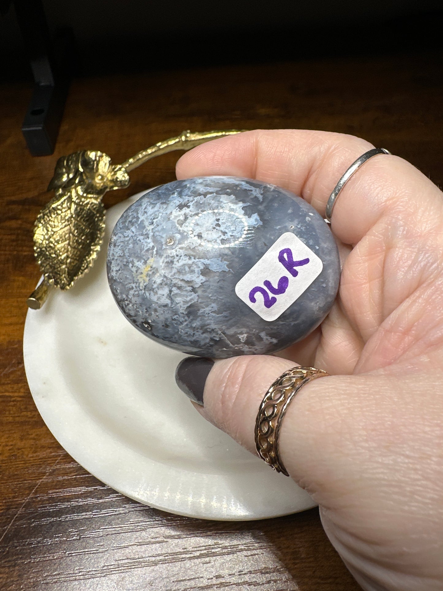 Blue Plume Agate Palm Stones
