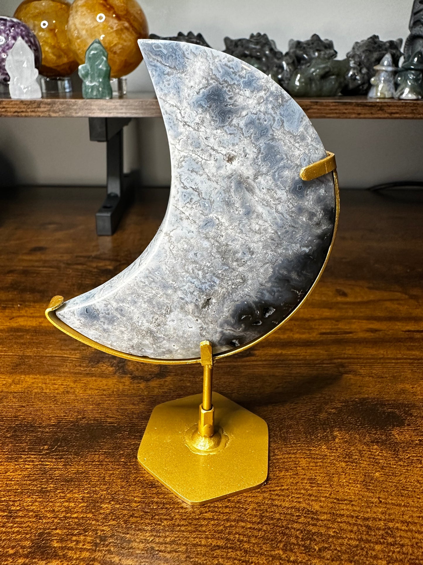 Blue Plume Agate Moon