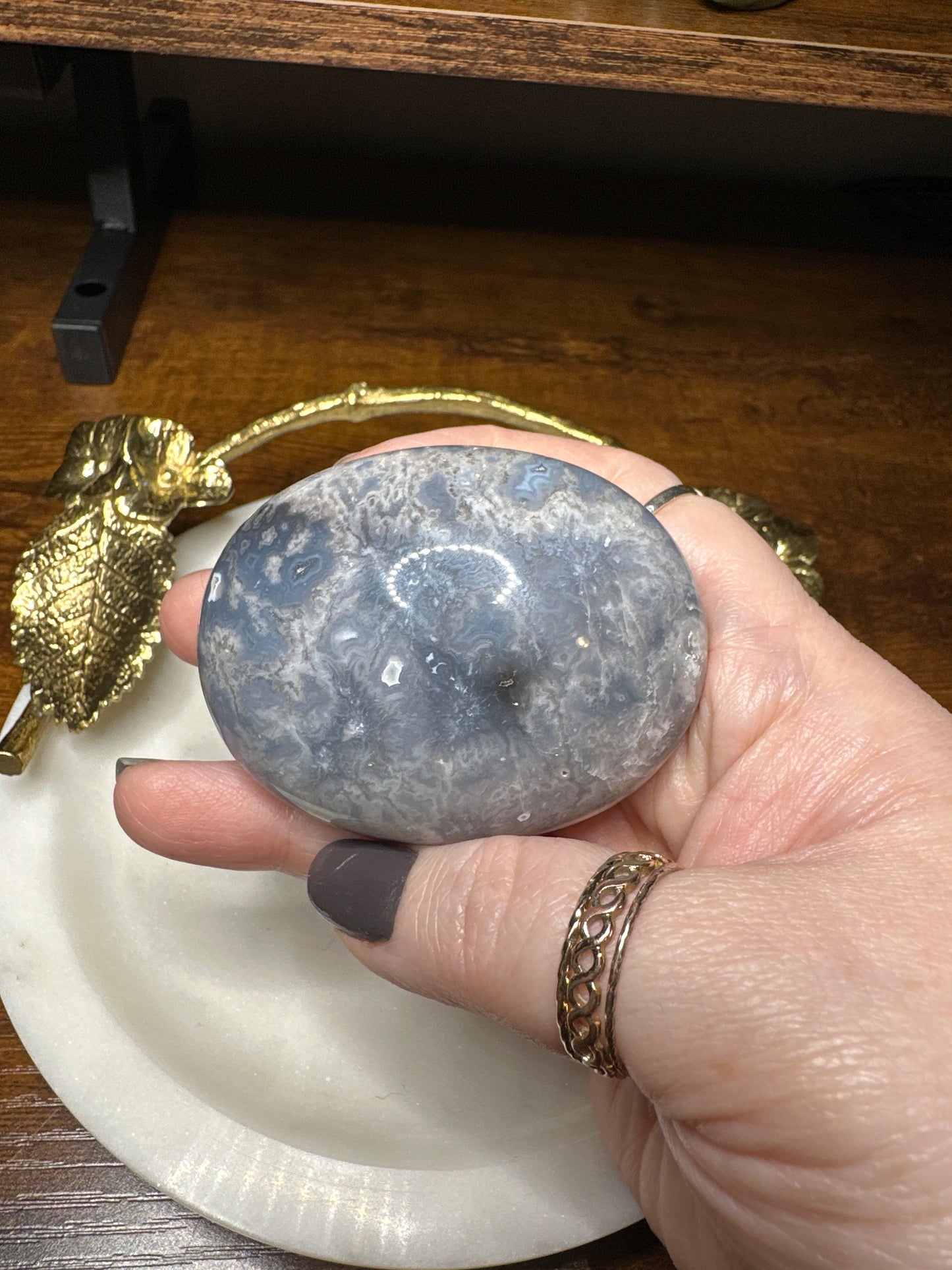 Blue Plume Agate Palm Stones