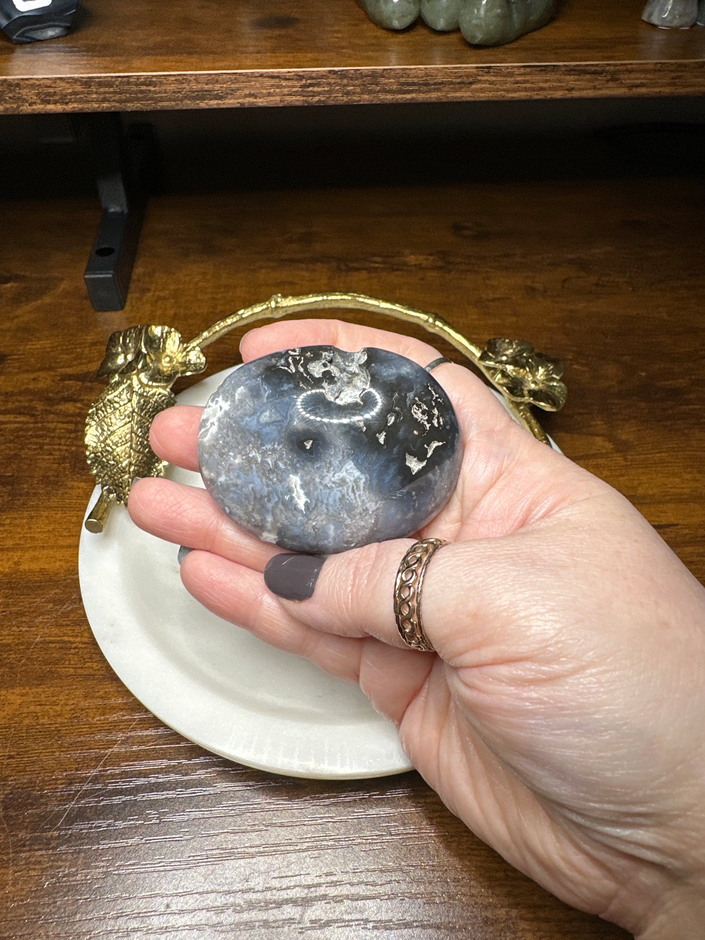 Blue Plume Agate Palm Stones