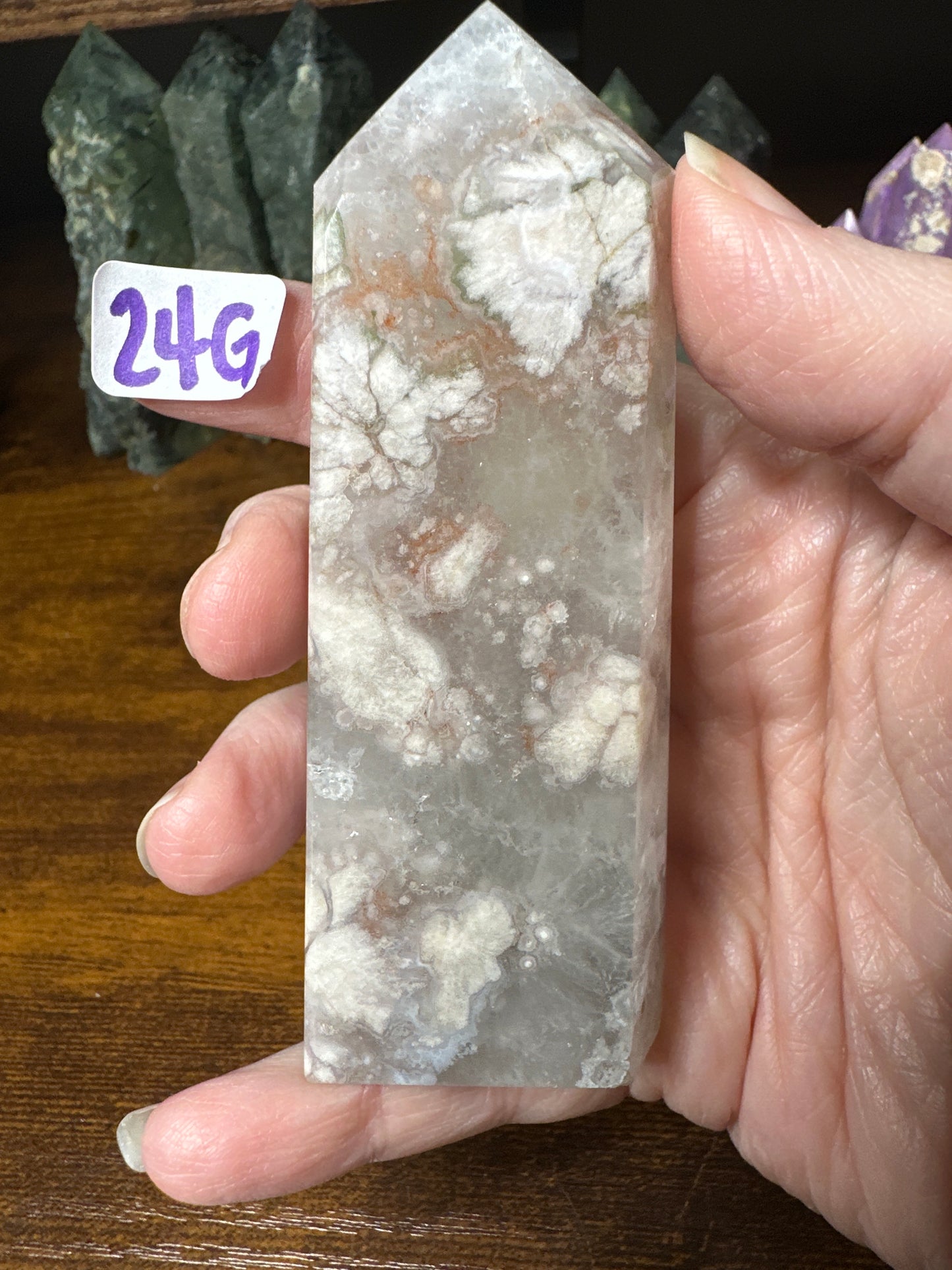 Green Flower Agate Quartz Tower