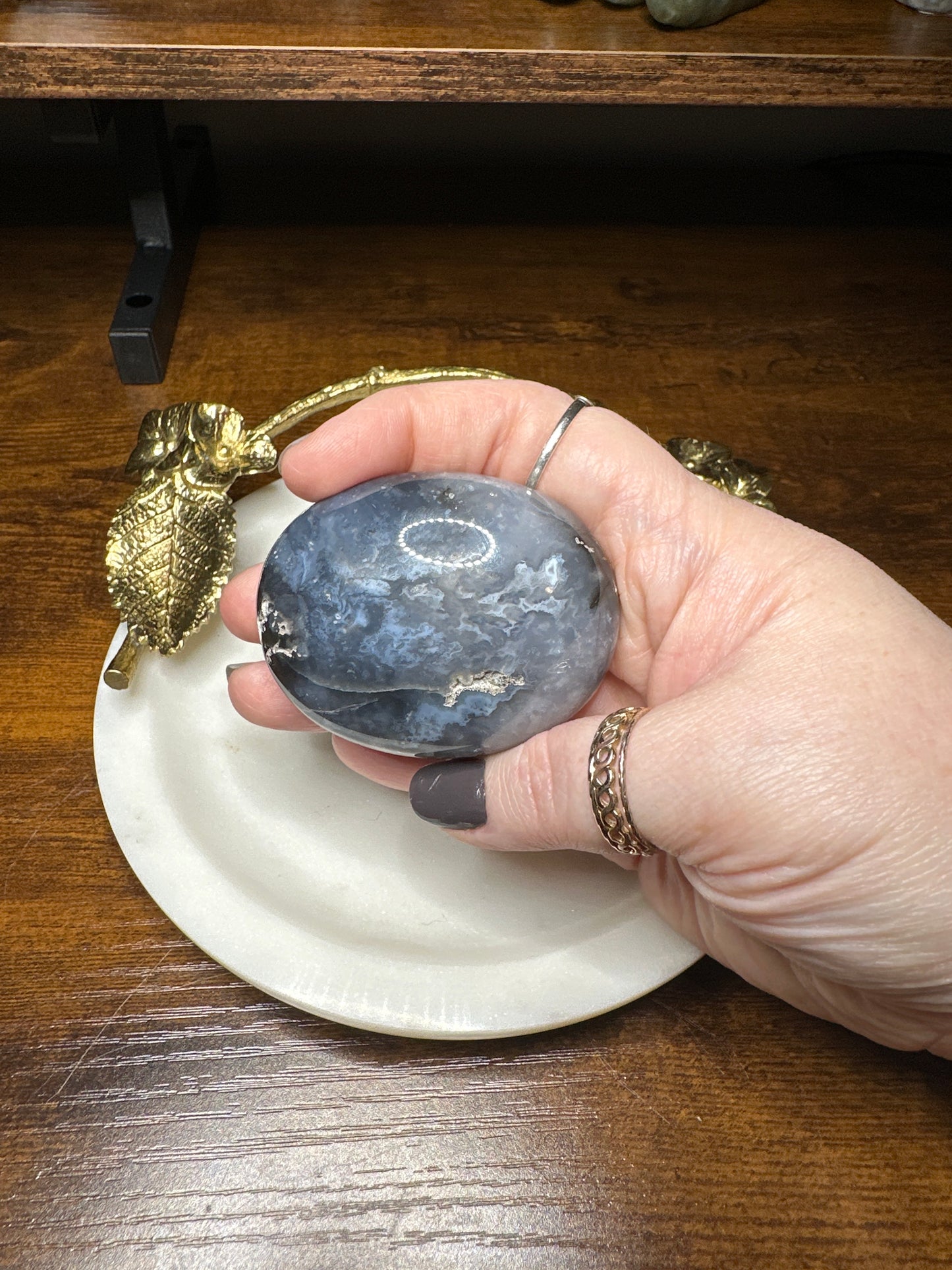 Blue Plume Agate Palm Stones