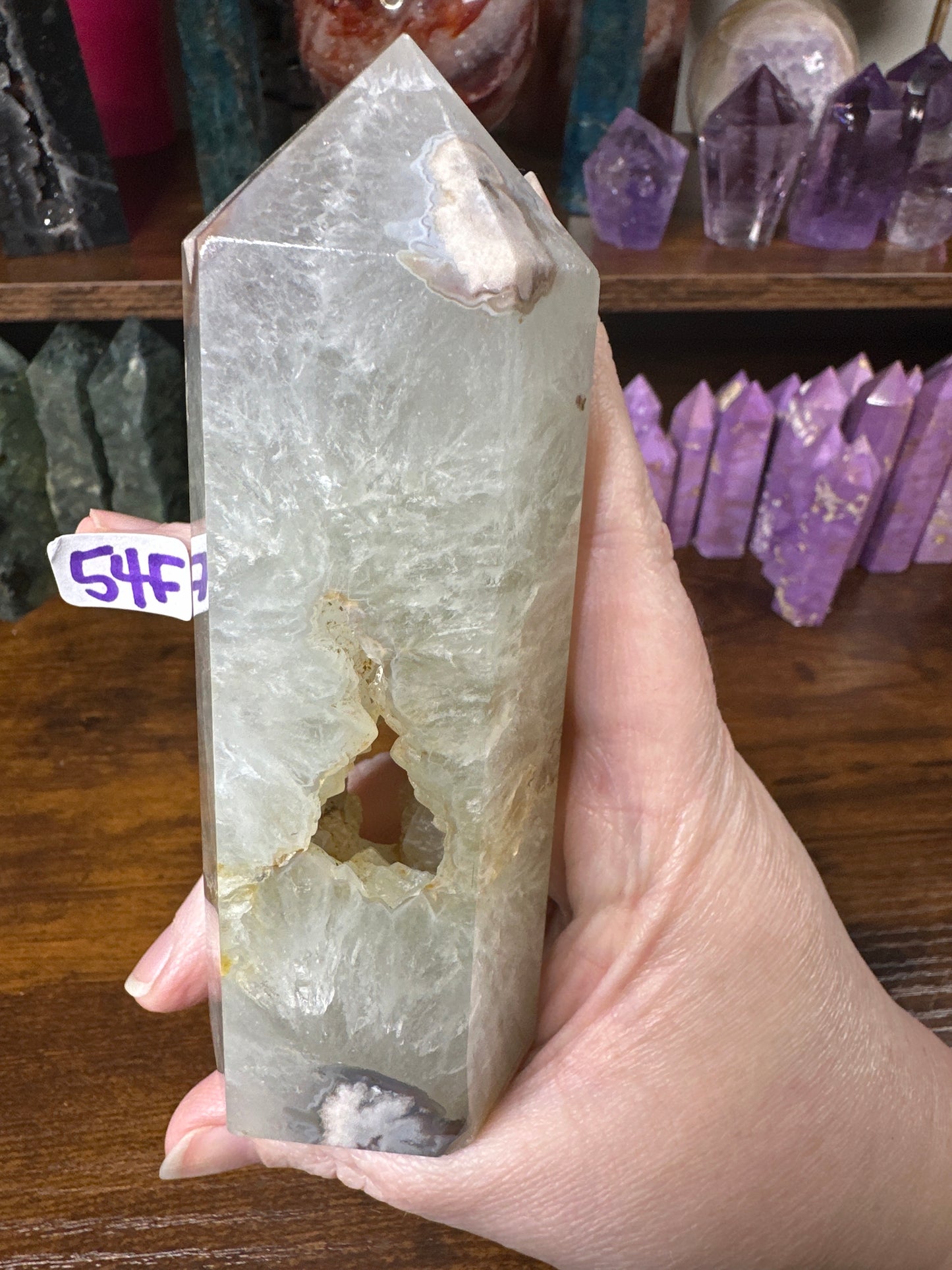 Green Flower Agate Quartz Tower