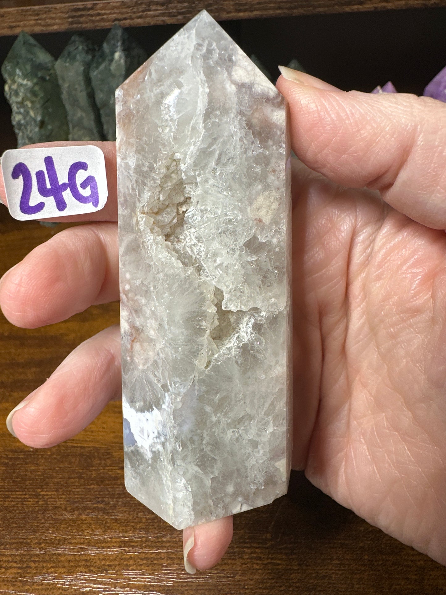 Green Flower Agate Quartz Tower