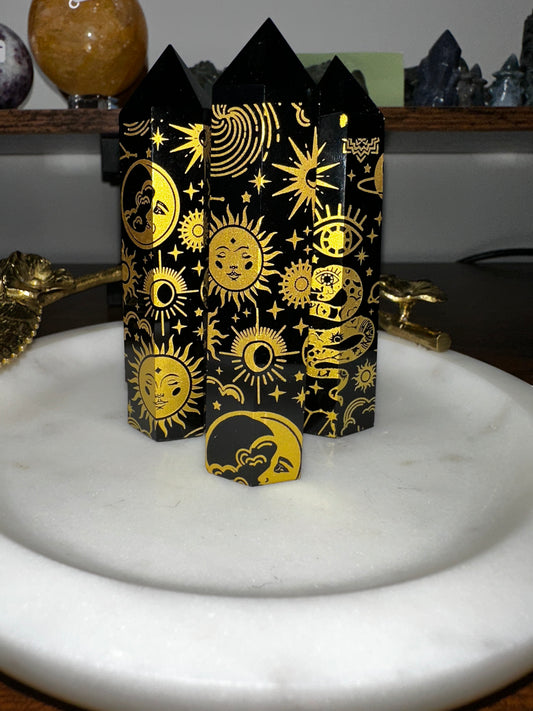 Laser Etched Obsidian Tower